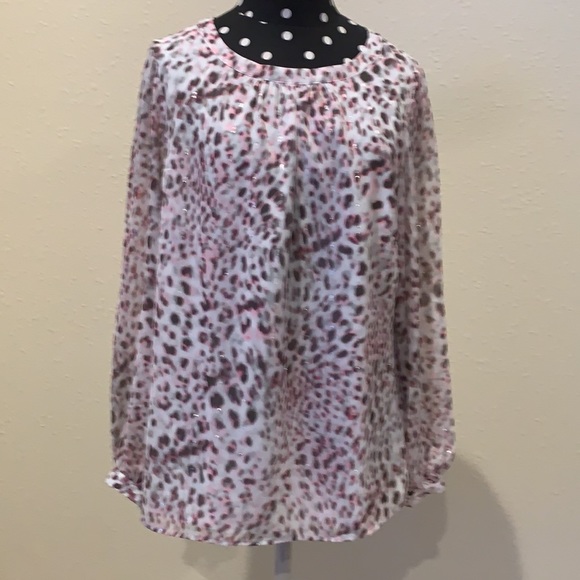 Talbots long sleeve snow leopard blouse - Picture 2 of 5